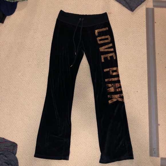PINK Victoria's Secret Pants - PINK Sweatpants / Track Pants Black Sequin Bling